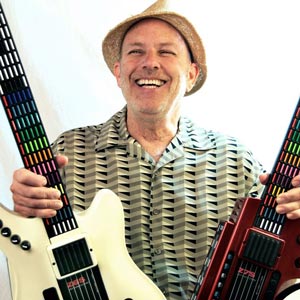 Harvey Starr holding two Ztar MIDI guitar controllers